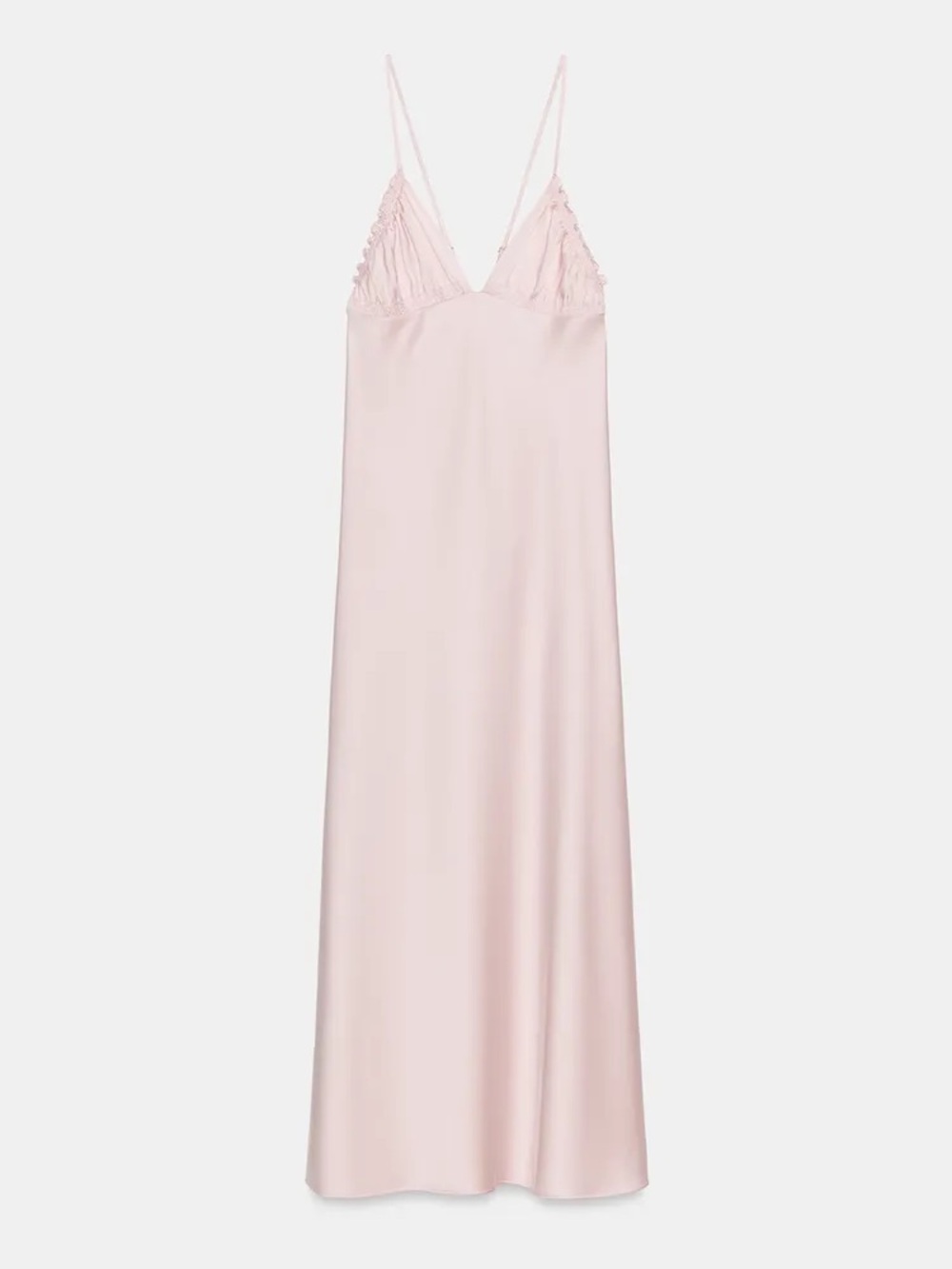 Zara ruched satin effect midi dress in pale pink